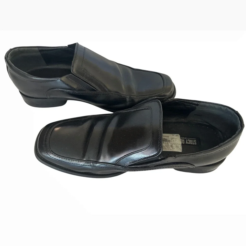 Stacy Adams Slip On Loafers Dress Shoes Square Toe Black Leather Size‎ Men's 10W